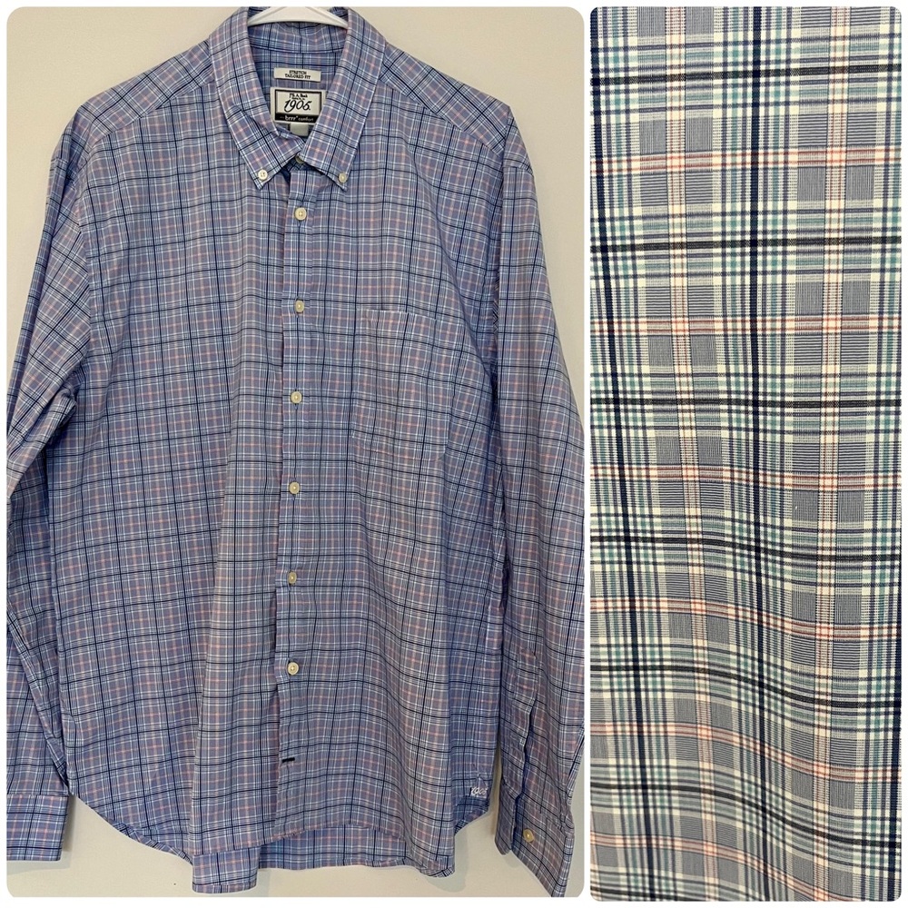 Jos. A. Bank 1905 W/ Brrr Comfort Stretch Tailored Fit Men's Blue Plaid Size XL